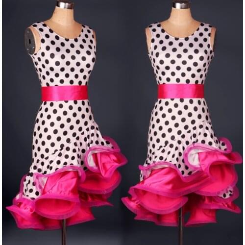 New Fashion Dots Latin Dance Dress Women Leopard Print Rumba Tango Salsa Cha Cha Big Swing Skirt Stage Performance Dance Dress