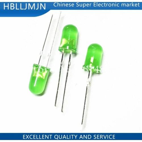 200PCS 5mm Diffused Green LED Diode DIP Round Wide Angle Through Hole 2 Pin LED Light Emitting Diode Lamp