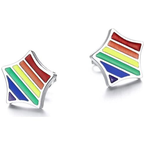 2021 LGBT Fashion European And American Style Stainless Steel Rainbow Five-pointed Star Triangle Earrings Suitable For Couples