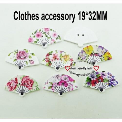 40pcs fan flowers 2 Holes patterns cartoons Wood Sewing Buttons Scrapbooking charms WCF-384