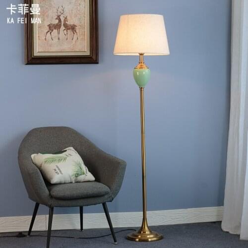 American Simple Blue Ceramic Floor Lamp For Study Living Room Sofa Lamp Bedroom Bedside Lamp Night Lamp Nordic Light Luxury Lamp