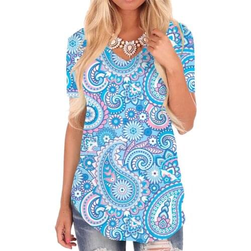 Giyu Brand Flower T Shirt Women Abstract Shirt Print Psychedelic V-neck Tshirt Womens Clothing Hip hop Cool Style High Quality