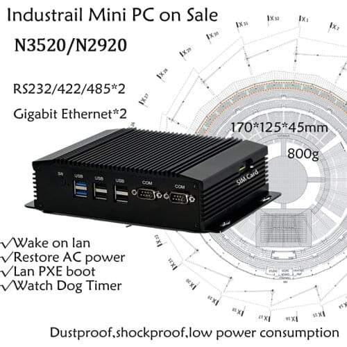 Dual COM Dual LAN Fanless Mini PC Intel Celeron J1900 RS232,422,485 COM USB WIFI industrial PC Desktop Computer