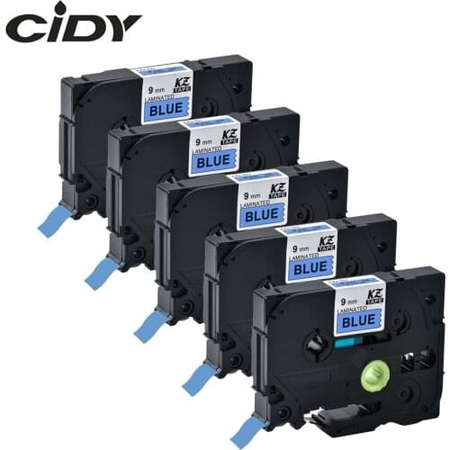 CIDY 5 rolls Black on blue TZe521 TZe 521 P Touch Label Tape Compatible for Brother tz521 tz 521 tz-521 tze-521 laminated tapes