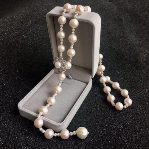 Edison Natural Pearls Necklace 74cm Long Necklace With Flower Clasp 11-12cm Big Pearl Necklace Elegant Women Pearl Jewelry Gifts