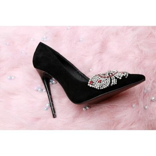 Elegant Crystal Butterfly-knot Wedding Shoes New Autumn Pointed Fashion Women Pumps Yellow Suede High Heels Shoes