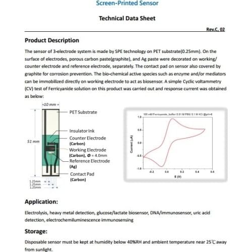 Electrochemical Heavy Metal Detection Gold Electrode, Low Oxidation Peak Potential Below 0.2V Screen-Printed Sensor