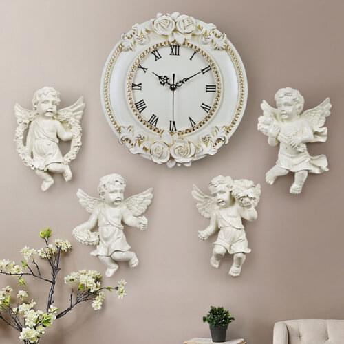 Europe Livingroom Craft Hotel Creative Angel Wall Resin Art Clock Wall Clock Home Decoration