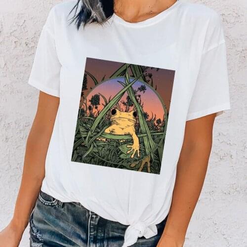 T-shirt Women Frog Kawaii Anime Graphic Ladies Tee Tops Harajuku Female Tshirt White Short Sleeve Streetwear Female T Shirt 2021