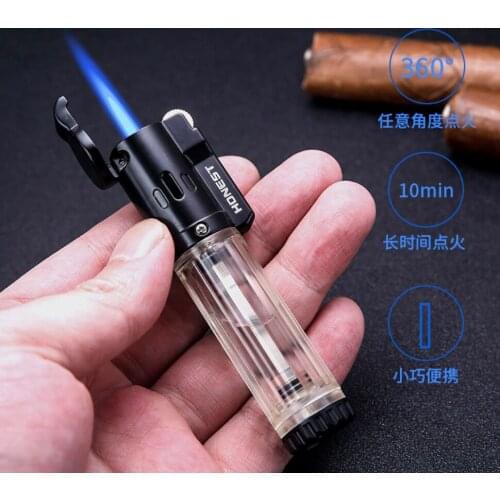 HONEST Gas Windproof Lighter Transparent Visible Butane Fuel Tank Blue Jet Flame Safe Lock Metal Grinding Wheel Flint Spray Gun