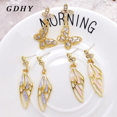 GDHY New Fairy Butterfly Wing ear Earrings Insect Butterfly Black Rose Drop Earrings Pearl Rhinestone Earring Romantic Jewelry