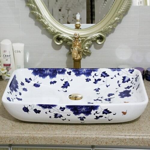 Blue and white hot sale easy use porcelain basin for washing hands