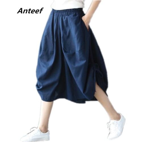 Cotton linen vintage plus size casual loose summer trousers women wide leg harem pants 2021 pantalon femme streetwear