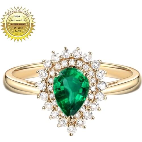 10K Gold ring Lab Created 1ct Emerald and Moissanite Diamond Ring With national certificate Em-015