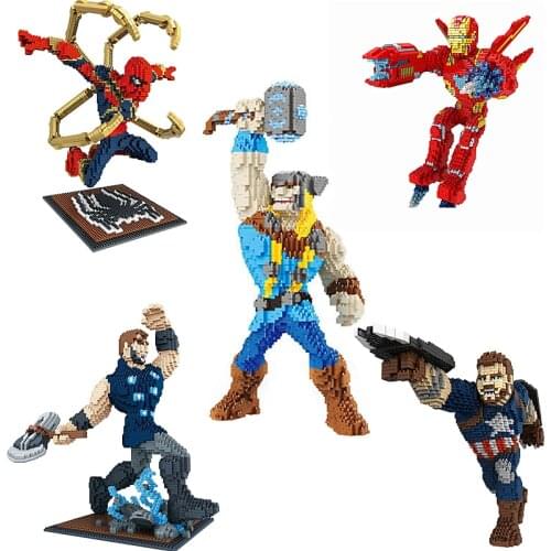 Iron Man Thor Spiderman Captain America Thanos DIY Puzzle Block Childrens Birthday Gift Home Decoration Building Blocks