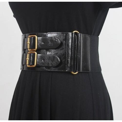 Women sexy black corset spring summer 2021 fashion designer luxury brand double buckle elastic stretch wide belt waistband brown