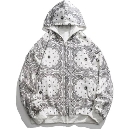 LACIBLE Streetwear Men Bandana Graphic Reversible Side Hoodie Sweatshirt Hip Hop Zipper Hooded Jacket Harajuku Autumn Loose Tops