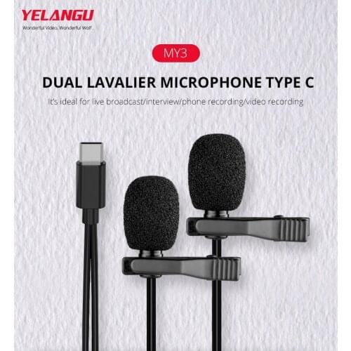 YELANGU MY3 Vlog Video Recording Lavalier Mini Condenser Lapel Microphone Mic for IPhone12 Android Mac and DSLR Camera Camcorder