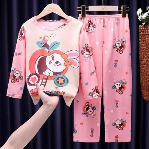 Lovely 2-14 years Girls Rabbit carrot Pajamas Sets Casual Silk Sleepwear Children Pajamas Long Sleeve Tops Pants Nightwear Sets