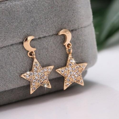 DE367 Fashion Refined Grace Street Shot Five-Pointed Star Moon Zircon Earrings Gift Party Banquet Woman Jewelry Earrings