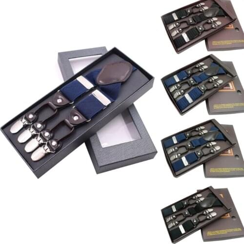 Men Y-Shape Solid Or Dot Suspender Non-Slip 6 Clips Elastic Adjustable Braces