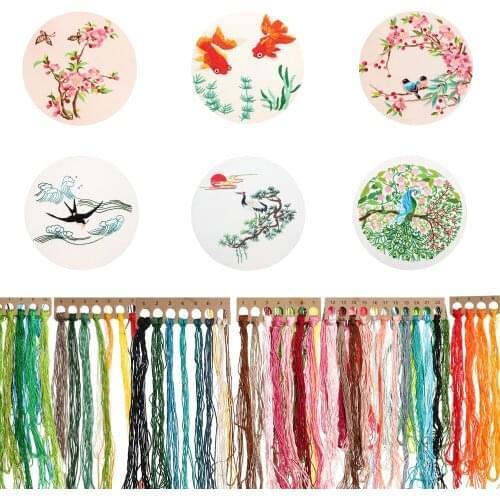 DIY Printed Embroidery Kit Flower Plants Bird Pattern Embroidery Hoop Cross Stitch Needlework Handmade Sewing Home Decor Craft