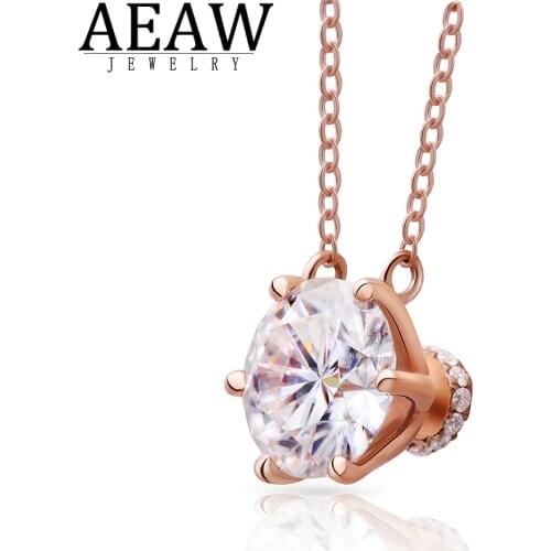 DF Color 1.0ct 6.5mm Round Cut Moissanite Pendant Necklace Engagement Wedding Birthday Gift for Women Solid 18k Rose Gold