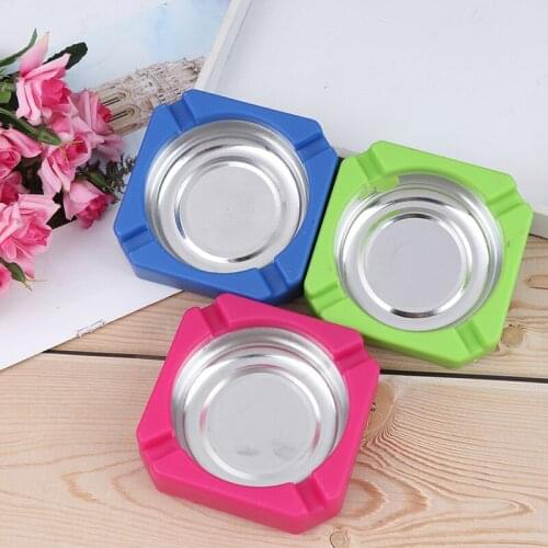 1pc Ashtray Plastic Stainless Steel Square Edging Ashtray Tray Holder Home Office Desk Accessories Cigarette Advertising Tool