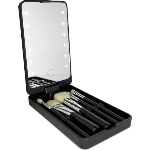 Portable Mini Led Makeup Mirror Touch Screen Rotatable Cosmetics Brushes Storage Box 12 Lights Folding Adjustable Vanity Mirror