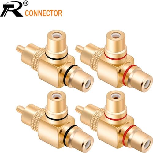 4pcs/2pairs Gold Plated RCA Male to 2 Female RCA Splitter Adapter AV Video Audio T Plug RCA 3 way Plug R Connector