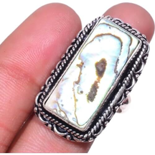 Abalone Shell Ring Silver Overlay over Copper , Size: 9, FRR0057