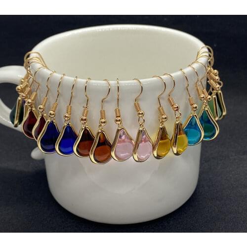 Crystal Earrings Colorful Charm Drop-shaped Faceted Pendants Womens Pierced Earrings Fashion Party Wedding Jewelry 2-piece Set