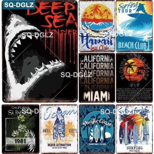[SQ-DGLZ] DEEP SEA Metal Sign Vintage Metal Plaque Travel Plates Decor For Bar Home Wall Decor Surf Club Tin Sign Maiai Poster