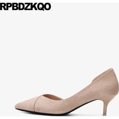 Sandals pointed toe pink stiletto casual shoes women designer size 4 34 thin slip on nude pumps suede black medium heels 2019