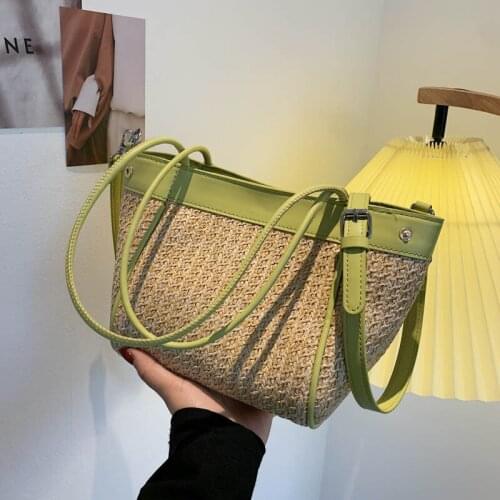 Fashion Pu+straw Women Shoulder Bag Bohemia Rattan Handbags 2021 Summer New Beach Straw Bags Large Capacity Female Messenger Bag