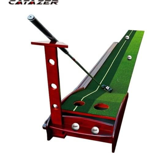 Catazer Indoor 3/3.5M Golf Putter Trainer With Solid Wood Base Golf Putting Practice Mat Portable Return Ball Golf Training Aids