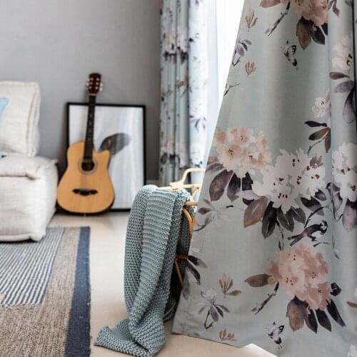 Watercolor Flower High-precision Curtain High Shading Printing Environmental Protection Curtain Pastoral Style Decoration Custom