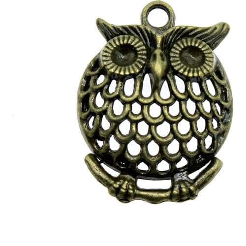 WYSIWYG 2pcs 33x25mm 2 Colors Antique Bronze Plated Owl Charm DIY Owl Pendants For Jewelry Making Owl Pendants