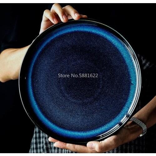 Japanese Kiln Glaze Deep Blue Dinner Plates 8inch 10inch Dishes Steak Platter