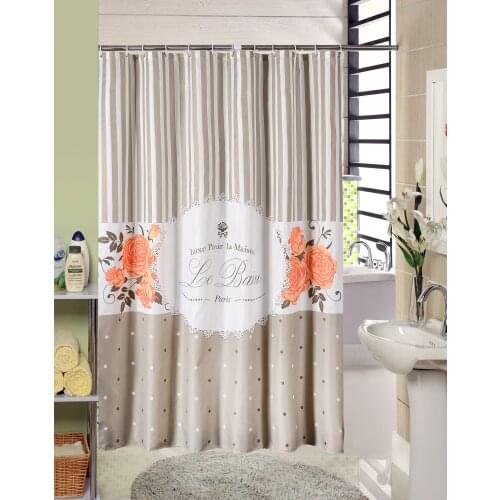 Shower Curtain Fashion Flower Printed Fabric Mildew Resistant Waterproof Bath Curtains for Bathroom 12pcs Hooks