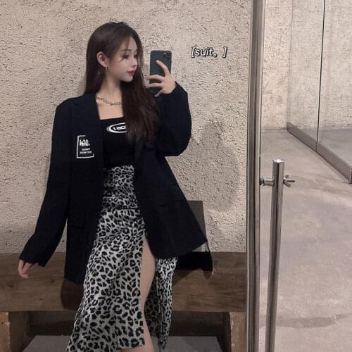 Womens Suit] Suit Jacket Split Leopard Print Skirt Suspender Top Autumn 2020 New Fashion Two-piece Suit