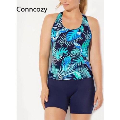 Plus Size Swimsuit New Racer Tank Top Tankini Print Blouse Bike Shorts Two-piece Suit Women Bathing Suit Swimwear Beachwear