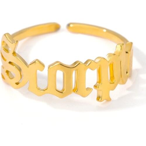 Zodiac Ring Horoscope Ring Old English Ring Stainless steel Ring 12 Constellation Zodiac Sign Finger Rings Letter Name Ring