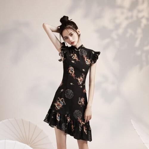 Sexy Women Print Animal Cheongsam Chinese Female Evening Party Qipao Vintage Slim Dress Summer Vintage Robe Gown Vestidos FF2881