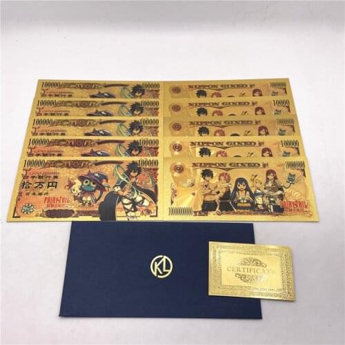 10pcs Japanese Anime Fairy banknote Classic Manga Peri Tail Gold Fake money cute gift prop money for Animation enthusiast