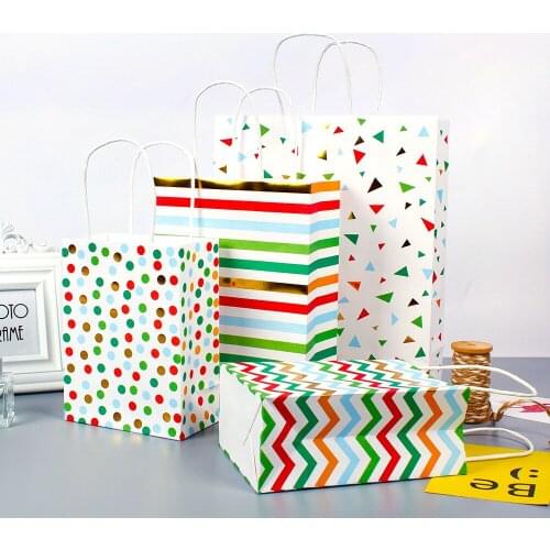 10pcs Gold Strip Gift Bags Kraft Paper Bag Irregular Pattern Boutique Gift Bag Shopping Bag Wedding Birthday Party Favors