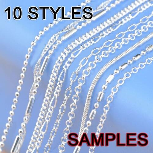 10 Styles 16" 1.2-2MM Genuine 925 Sterling Silver Jewelry Link Necklace Chains With Lobster Clasps Findings