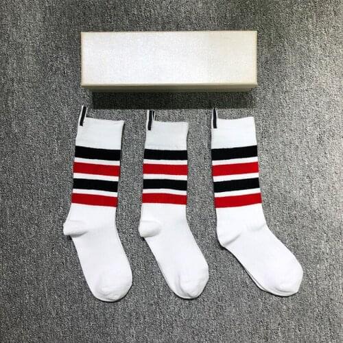 2021 Fashion TB Brand Socks Men Women Cotton Striped Casual Crew Socks White Medium Sports socks Ins 3 Pairs