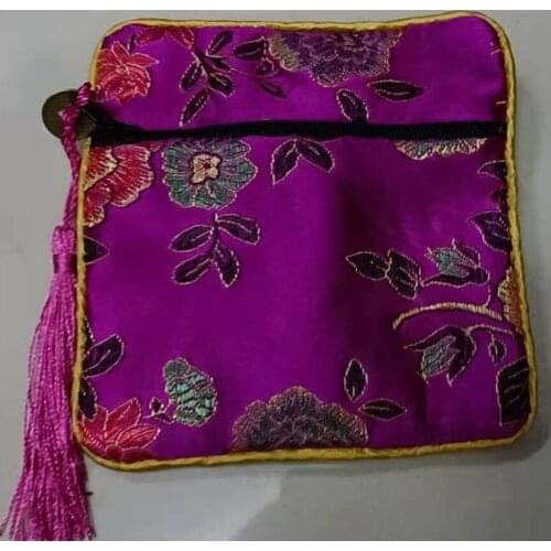 3pcs Peony Flower Tassel Small Zipper Jewelry Bag Gift Packaging Chinese Silk Brocade Bracelet Necklace Pouch Women Coin Purses