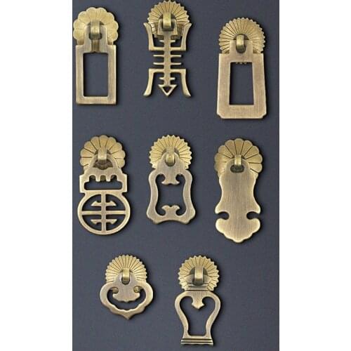 5pcs Chinese Style Antique Cabinet Handle Brass Drawer Pull Knob Book Bookcase Drop Handles Bronze Retro Furniture Door Knobs